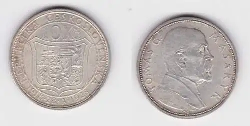 10 Kronen Silber Münze Tschechoslowakei Masaryk 1928 (141654)