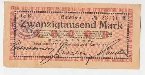 20000 Mark Banknote Sparkasse Rotthausen 22.8.1923 (113049)