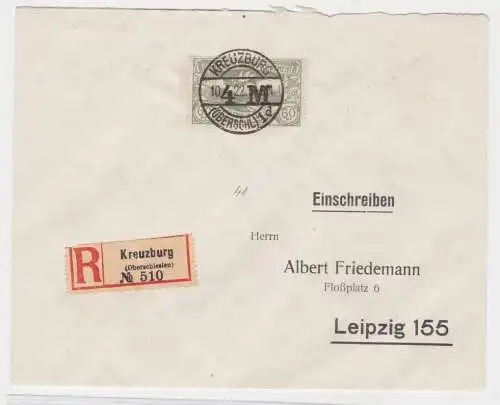 75115 seltener R-Brief Oberschlesien Michel 41 a Kreuzburg 10.4.1922