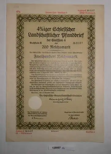 200 RM Pfandbrief Schlesische Landschaftsdirektion Breslau 21.Okt. 1940 (128957)