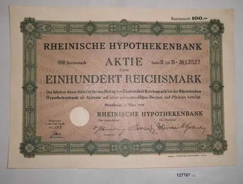 100 Reichsmark Aktie Rheinische Hypothekenbank Mannheim März 1929 (127767)