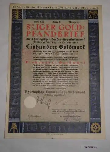 100 Goldmark Pfandbrief Thüringische Landes-Hypothekenbank Weimar 1928 (127952)