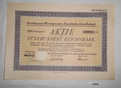 500 RM Aktie Nordhausen-Wernigeroder Eisenbahn-Gesellschaft Januar 1925 (128090)