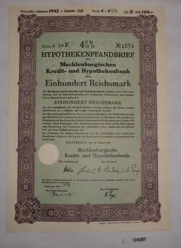 100 RM Pfandbrief Mecklenburgische Kredit- & Hypothekenbank Neustrelitz (124287)