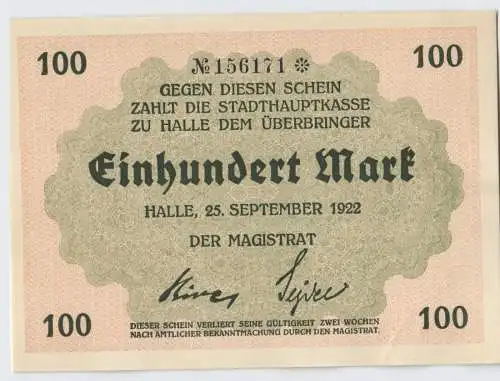 100 Mark Banknoten Stadt Halle 25.September 1923 (129216)