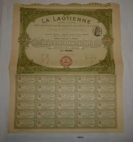 Aktie La Laotienne, l'Exploitation des Produits du Laos et l'Annam 1905 (128774)