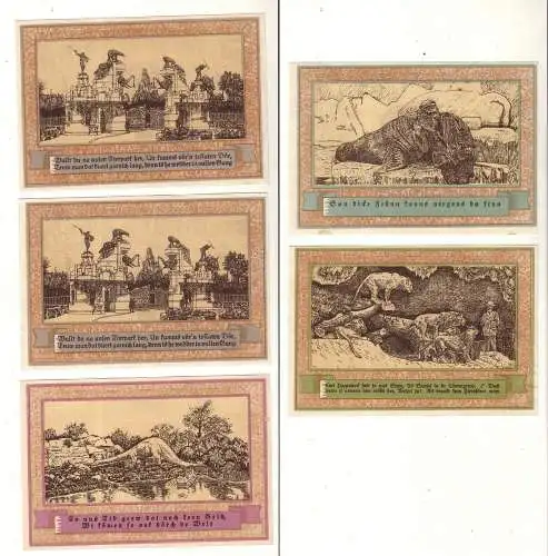 5 Banknoten Notgeld Gemeinde Stellingen Tierparkserie 1920 (110309)