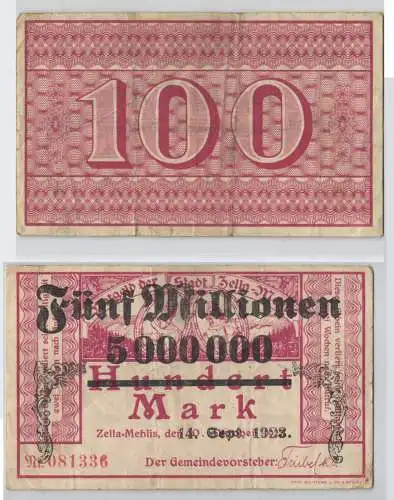 5 Millionen Mark Banknote Stadt Zella Mehlis 14.9.1923 (129790)