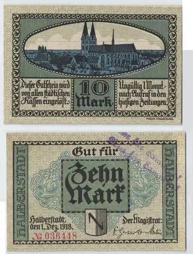10 Mark Banknote Notgeld Halberstadt 1. Dezember 1918 (129763)