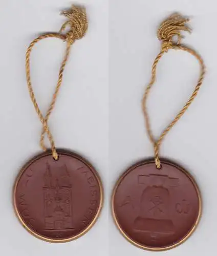 Meissner Porzellan Medaille Dom zu Meissen Goldrand Böttgersteinzeug (132845)