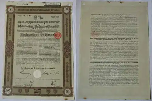 100 Goldmark Pfandbrief Sächsische Bodencreditanstalt Dresden 4.01.1928 (125342)
