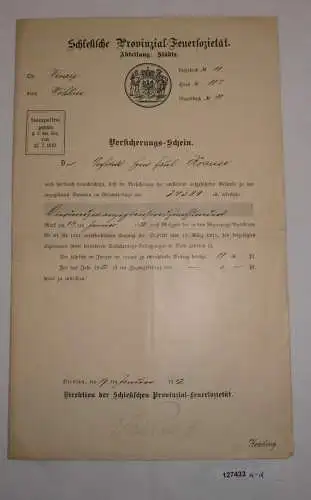 24500 Mark Versicherungsschein Schlesische Provinzial-Feuersozietät 1912 /127433