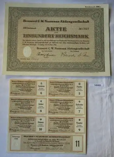 100 Reichsmark Aktie Brauerei C.W. Naumann AG Leipzig 6.Juni 1941 (140483)