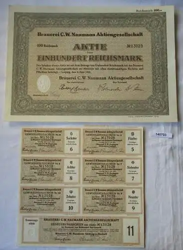 100 Reichsmark Aktie Brauerei C.W. Naumann AG Leipzig 6.Juni 1941 (140703)