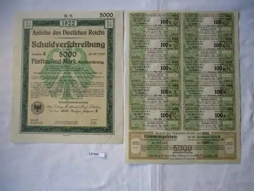 5000 Mark Aktie Schuldenverschreibung deutsches Reich Berlin 01.08.1922 (127985)