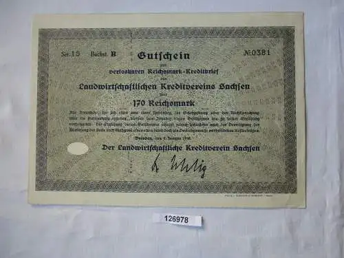 1 Gutschein Landwirtschaftlicher Kreditverein Sachsen Dresden 2.01.1930 (126978)