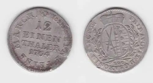 1/12 Taler Silber Münze Sachsen 1764 EDC ss (151374)
