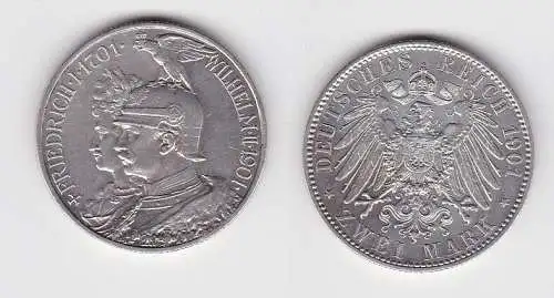 2 Mark Silbermünze Preussen 200 Jahre Königreich 1901 Jäger 105 f.vz (150294)