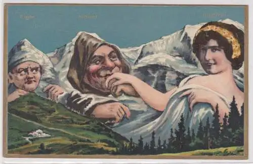 11078 Humor Künstler Ak Bergspitzen Eiger, Mönch, Jungfrau um 1920