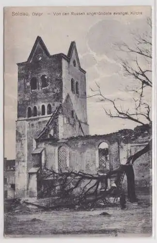 901649 Ak Soldau Ostpr. - Von den Russen angezündete evangel. Kirche 1915