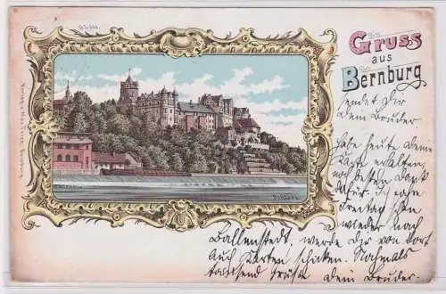 901002 Rahmen AK Gruss aus Bernburg - Schloss mit Wehranlage 1898
