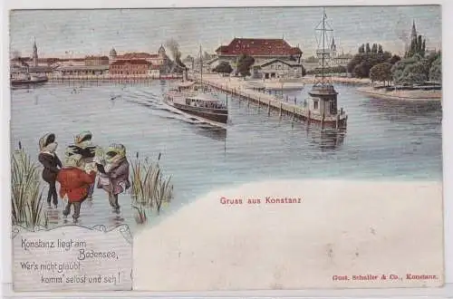 900028 AK Gruss aus Konstanz - Stadtansicht mit Hafen und Frosch-Chor 1917