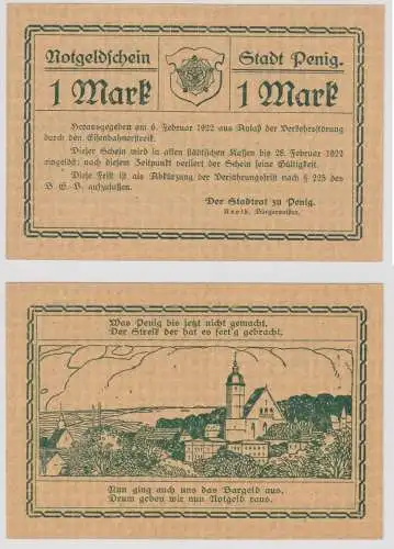 Seltene Banknote Notgeld 1 Mark Stadt Penig 6.2.1922 (130151)