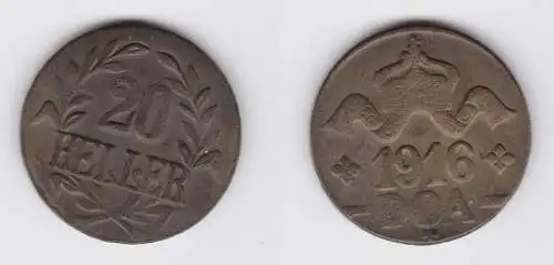 20 Heller Messing Münze Deutsch Ostafrika DOA 1916 J.724 b  (155856)