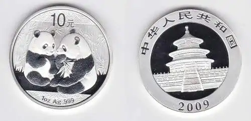 10 Yuan Silber Münze China Panda 1 Unze Feinsilber 2009 Stgl. (130962)