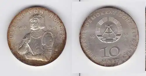 DDR Gedenk Münze 10 Mark Ullrich von Hutten 1988 Silber Stempelglanz (136419)