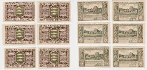 MUSTER 6x 50 Pfennig Banknoten Notgeld Stadt Lötzen Giżycko 1.11.1920 (137881)