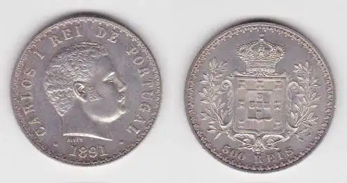 500 Reis Silber Münze Portugal 1891 vz/Stgl. KM 535 (141090)