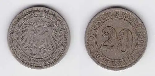20 Pfennig Nickel Münze Deutsches Reich 1892 D Jäger 14 f.vz (150380)
