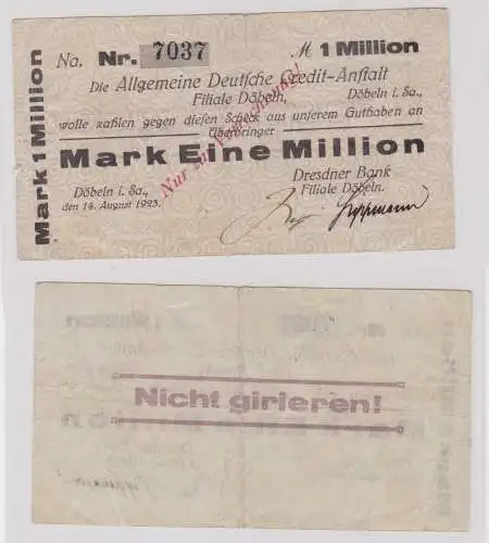 1 Million Mark Banknote Döbeln Allg.dt.Credit Anstalt 14.8.1923 (138173)