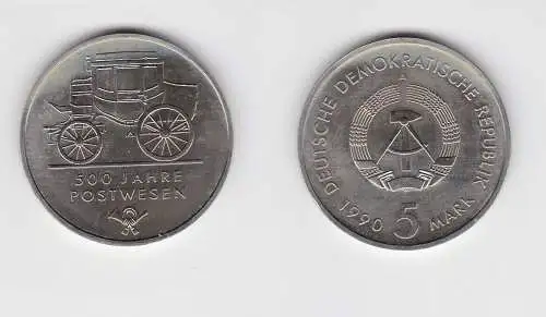 DDR Gedenk Münze 5 Mark 500 Jahre Postwesen 1990 Stempelglanz (148737)