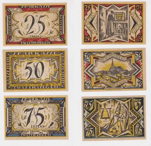 3 Banknoten Notgeld Städtische Sparkasse Twistringen 28.9.1921 (126405)