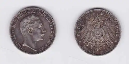 3 Mark Silbermünze Preussen Kaiser Wilhelm II 1908 Jäger 103  (122908)