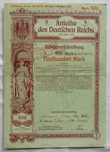 500 Mark Aktie Anleihe des deutschen Reichs Berlin 31.10.1916 (138195)