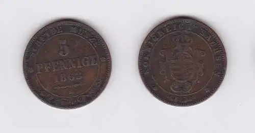 5 Pfennig Kupfer Münze Sachsen 1863 B (123325)