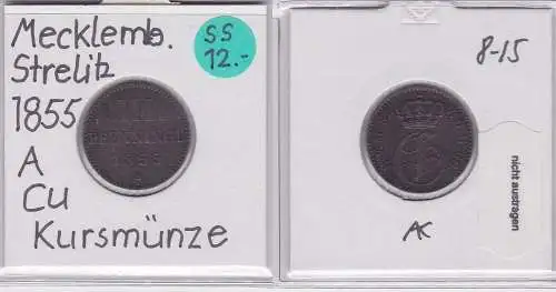 3 Pfennig Kupfer Münze Mecklenburg-Strelitz 1855 A (121420)