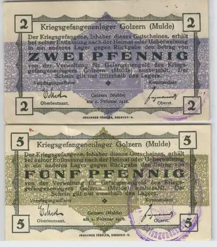 2 & 5 Pfennig Banknoten Kriegsgefangenenlager Golzern Mulde 1.Weltkrieg (126533)