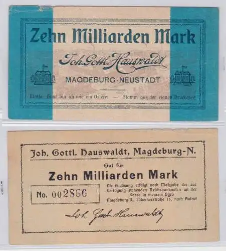 10 Milliarden Mark Banknote Magdeburg Neustadt Joh.Gottl.Hauswaldt 1923 (130733)