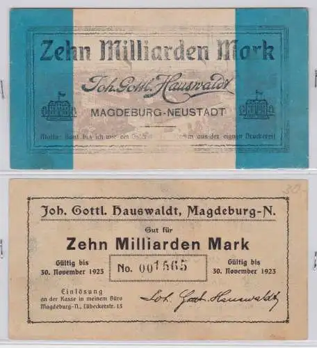 10 Milliarden Mark Banknote Magdeburg Neustadt Joh.Gottl.Hauswaldt 1923 (139951)