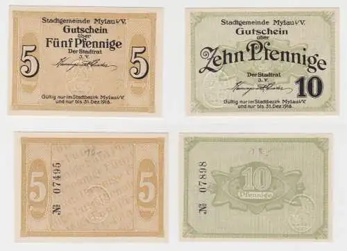 5 + 10 Pfennig Banknote Notgeld Stadt Mylau im Vogtland (135743)
