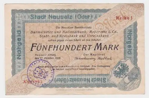 500 Mark Banknote Notgeld Stadt Neusalz (Oder) 27.10.1922 (122300)