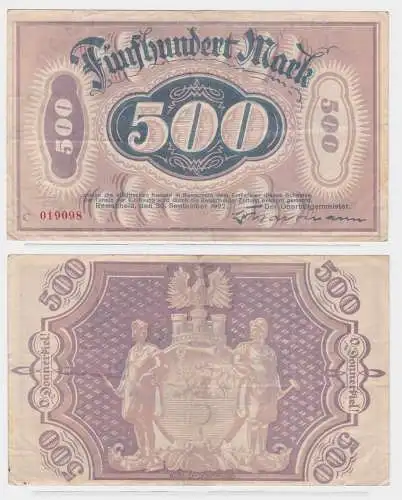 500 Mark Banknote Notgeld Stadt Remscheid 30.09.1922 (121884)