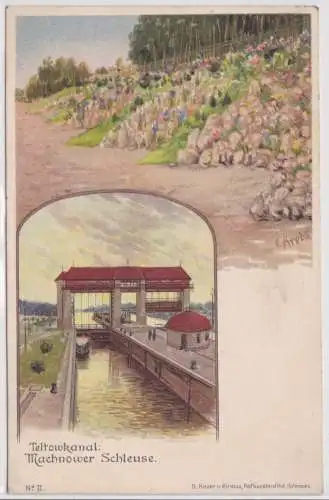 63722 Ak Lithographie Teltowkanal: Machnower Schleuse um 1910