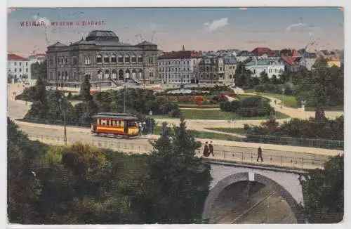 54279 Ak Weimar Museum und Viaduct mit Strassenbahn 1915