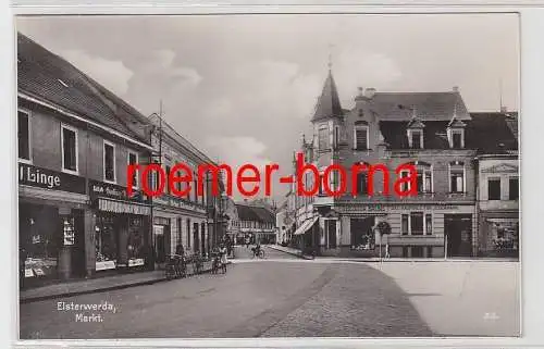 77443 Foto Ak Elsterwerda Markt mit Kaufhaus Theodor Bruns u.a. Geschäften 1940