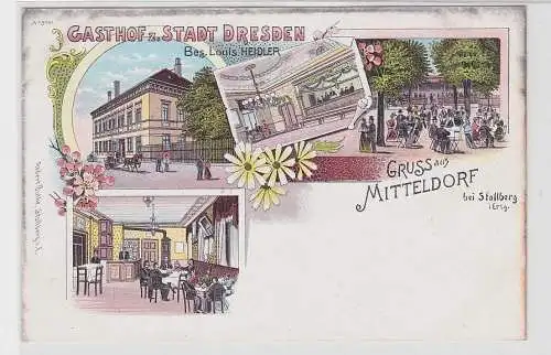91332 Ak Lithographie Gruß aus Mitteldorf bei Stollberg im Erzgebirge um 1900